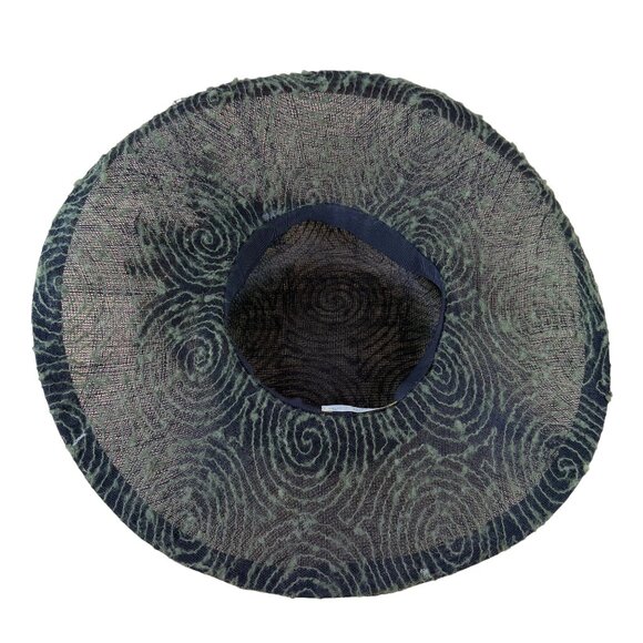 Ariane Millinery Green Black Mesh Feather-Embellished Wide-Brim Elegant Hat